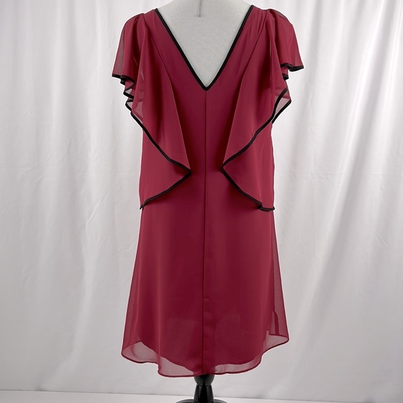 BCBGeneration Turned Extended Ruffle sleeve mini dress Garnet with black trim S - Picture 6 of 9